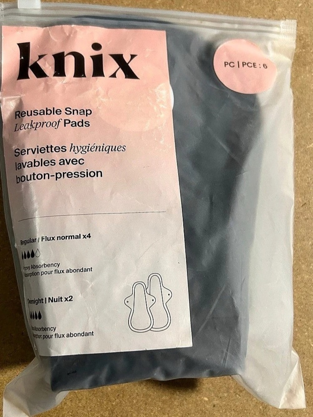 Knix Reusable Snap Leakproof Pads - 6-Pack Black